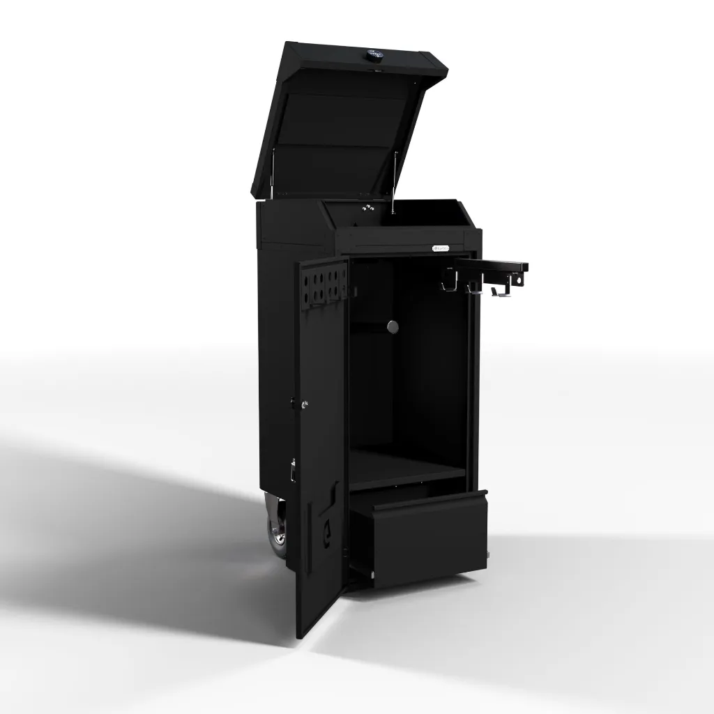RiderBox XS Alu Coffre 9005 Noir Ouvert.webp