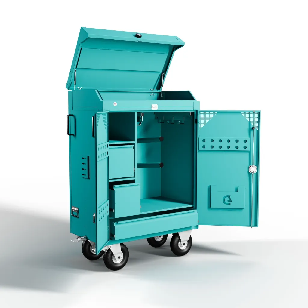 RiderBox M Alu avec coffre 5018 Bleu Turquoise Ouvert.webp