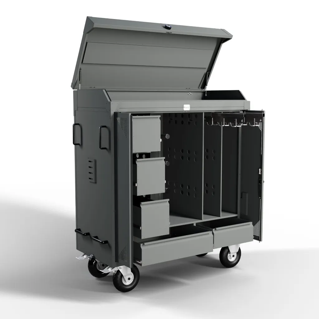RiderBox XL Alu Signature avec coffre 7005 Gris Souris Ouvert.webp